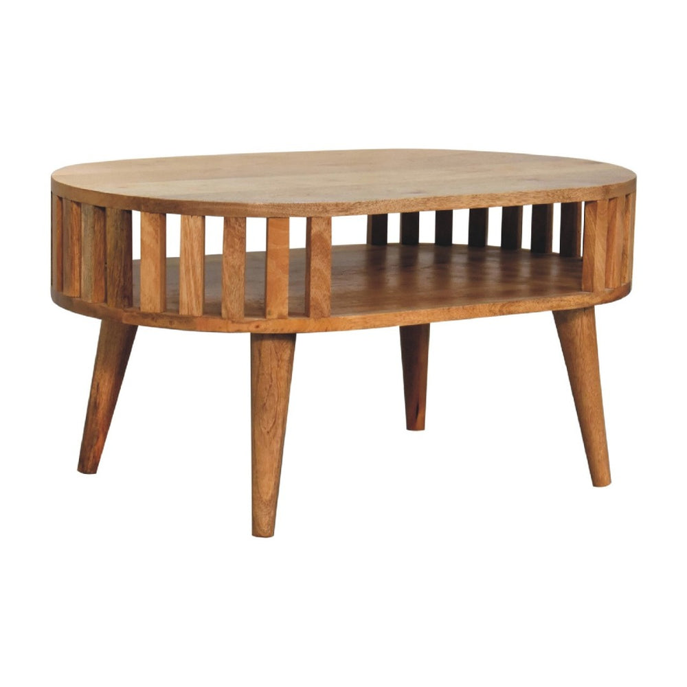 HomeRoots 32" Elegant Solid Oak Oval Coffee Table with Lower Shelf – Handcrafted, Durable & Versatile Design 657342