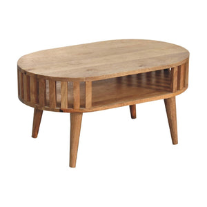 HomeRoots 32" Elegant Solid Oak Oval Coffee Table with Lower Shelf – Handcrafted, Durable & Versatile Design 657342