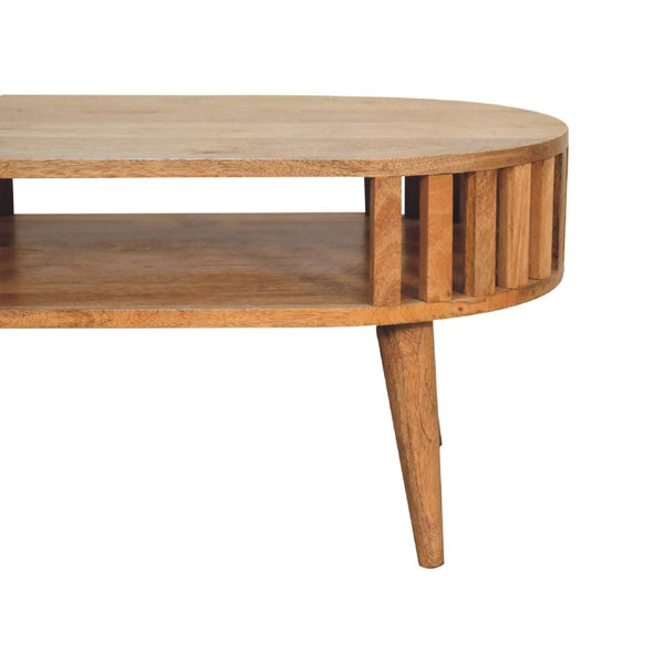 HomeRoots 32" Elegant Solid Oak Oval Coffee Table with Lower Shelf – Handcrafted, Durable & Versatile Design 657342