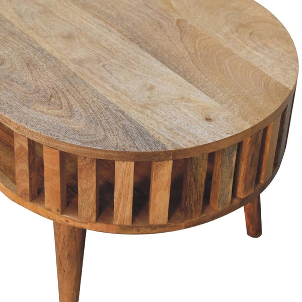 HomeRoots 32" Elegant Solid Oak Oval Coffee Table with Lower Shelf – Handcrafted, Durable & Versatile Design 657342