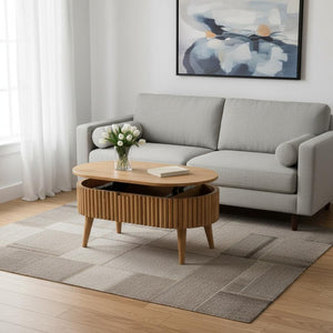 HomeRoots 34" Handcrafted Solid Wood Oval Coffee Table with Drawer - Timeless Design for Modern Living Spaces 657344