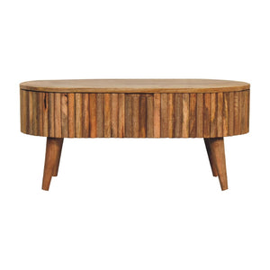 HomeRoots 34" Handcrafted Solid Wood Oval Coffee Table with Drawer - Timeless Design for Modern Living Spaces 657344