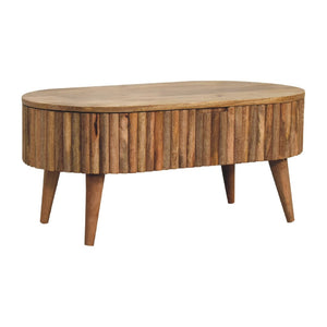 HomeRoots 34" Handcrafted Solid Wood Oval Coffee Table with Drawer - Timeless Design for Modern Living Spaces 657344