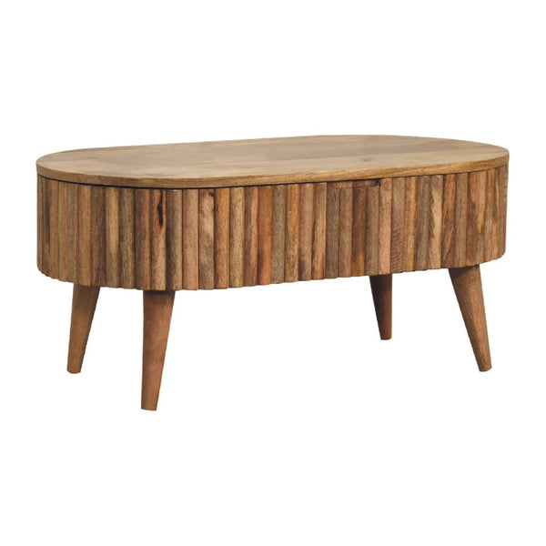 HomeRoots 34" Handcrafted Solid Wood Oval Coffee Table with Drawer - Timeless Design for Modern Living Spaces 657344