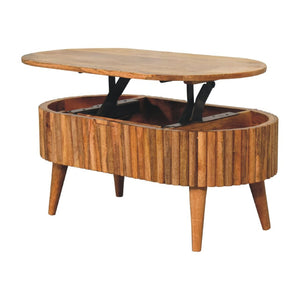 HomeRoots 34" Handcrafted Solid Wood Oval Coffee Table with Drawer - Timeless Design for Modern Living Spaces 657344