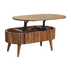 HomeRoots 34" Handcrafted Solid Wood Oval Coffee Table with Drawer - Timeless Design for Modern Living Spaces 657344