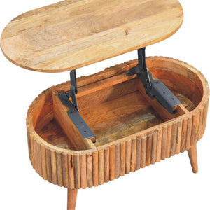 HomeRoots 34" Handcrafted Solid Wood Oval Coffee Table with Drawer - Timeless Design for Modern Living Spaces 657344