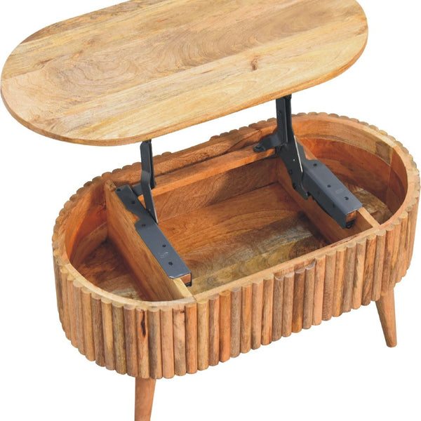 HomeRoots 34" Handcrafted Solid Wood Oval Coffee Table with Drawer - Timeless Design for Modern Living Spaces 657344