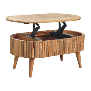 HomeRoots 34" Handcrafted Solid Wood Oval Coffee Table with Drawer - Timeless Design for Modern Living Spaces 657344