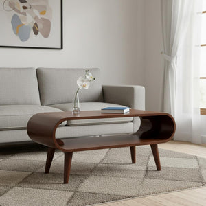 HomeRoots 35" Natural Solid Wood Coffee Table with Shelf - Handcrafted Modern Design for Versatile Living Spaces 657345