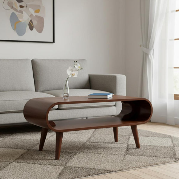 HomeRoots 35" Natural Solid Wood Coffee Table with Shelf - Handcrafted Modern Design for Versatile Living Spaces 657345