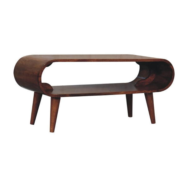 HomeRoots 35" Natural Solid Wood Coffee Table with Shelf - Handcrafted Modern Design for Versatile Living Spaces 657345