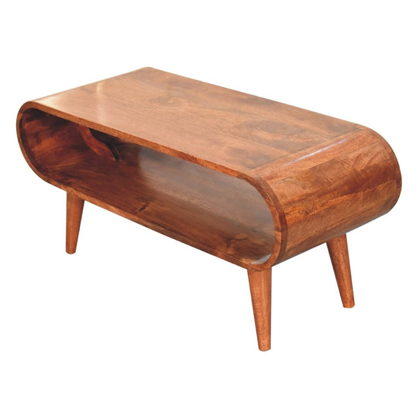 HomeRoots 35" Natural Solid Wood Coffee Table with Shelf - Handcrafted Modern Design for Versatile Living Spaces 657345