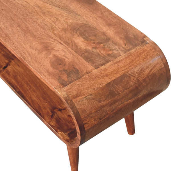 HomeRoots 35" Natural Solid Wood Coffee Table with Shelf - Handcrafted Modern Design for Versatile Living Spaces 657345