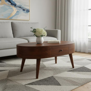HomeRoots 34" Chestnut Solid Wood Oval Coffee Table with Two Drawers - Elegant Storage for Modern & Classic Homes 657346