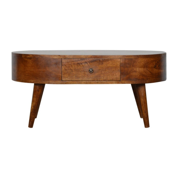 HomeRoots 34" Chestnut Solid Wood Oval Coffee Table with Two Drawers - Elegant Storage for Modern & Classic Homes 657346