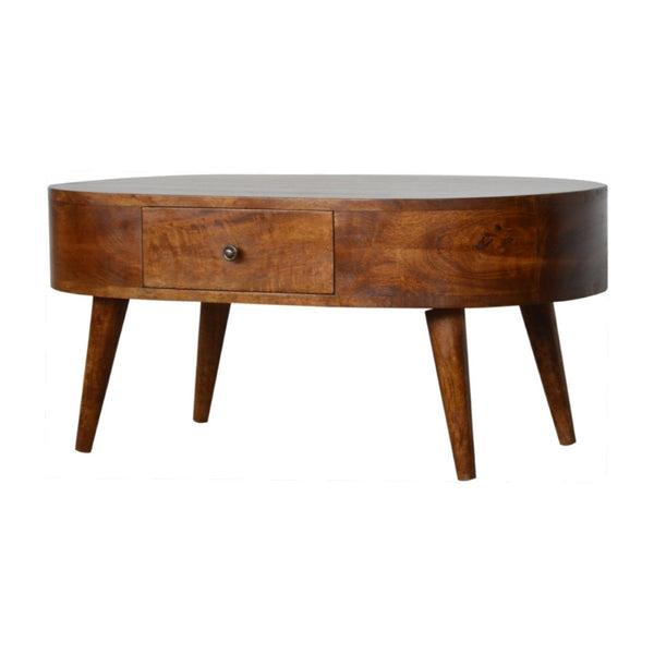 HomeRoots 34" Chestnut Solid Wood Oval Coffee Table with Two Drawers - Elegant Storage for Modern & Classic Homes 657346