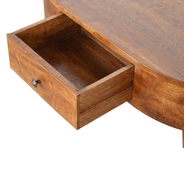 HomeRoots 34" Chestnut Solid Wood Oval Coffee Table with Two Drawers - Elegant Storage for Modern & Classic Homes 657346