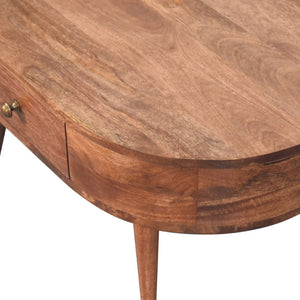 HomeRoots 33" Natural Solid Wood Oval Coffee Table with Integrated Drawer for Stylish Living Room Storage 657348