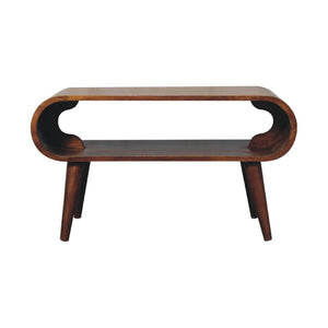 HomeRoots 32" Chestnut Solid Wood Coffee Table with Stylish Shelf - Handcrafted Elegance for Any Decor Style 657351