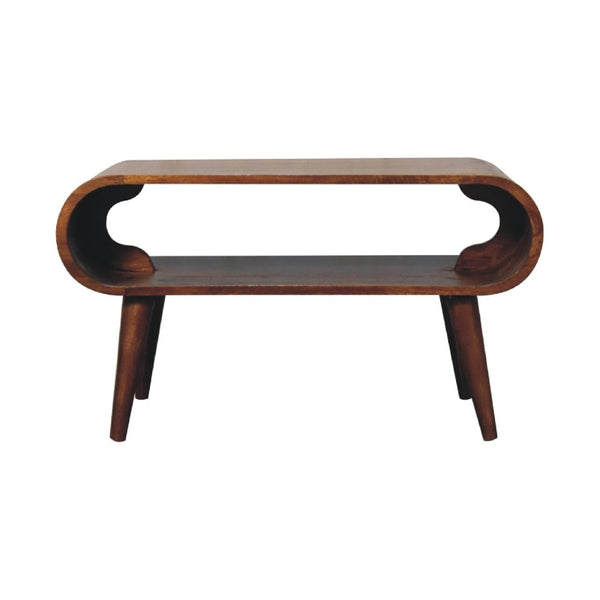 HomeRoots 32" Chestnut Solid Wood Coffee Table with Stylish Shelf - Handcrafted Elegance for Any Decor Style 657351