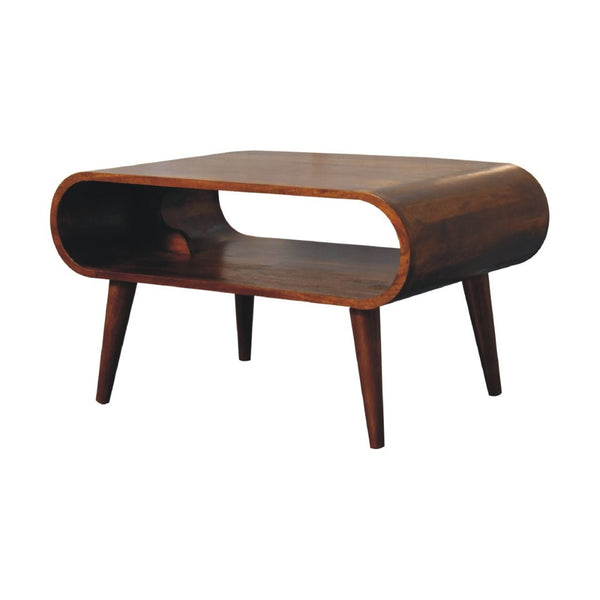 HomeRoots 32" Chestnut Solid Wood Coffee Table with Stylish Shelf - Handcrafted Elegance for Any Decor Style 657351
