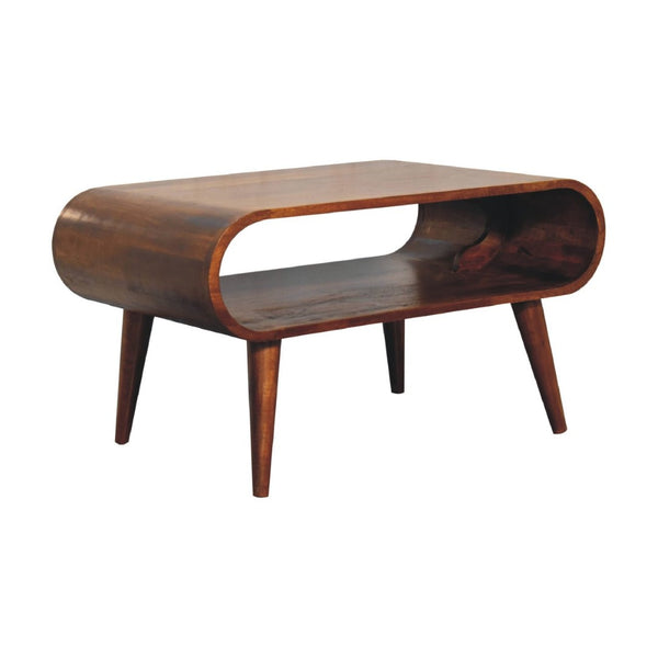 HomeRoots 32" Chestnut Solid Wood Coffee Table with Stylish Shelf - Handcrafted Elegance for Any Decor Style 657351