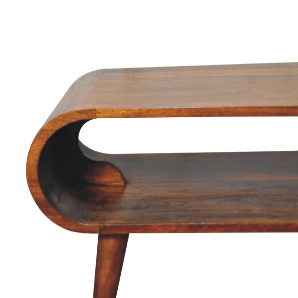 HomeRoots 32" Chestnut Solid Wood Coffee Table with Stylish Shelf - Handcrafted Elegance for Any Decor Style 657351