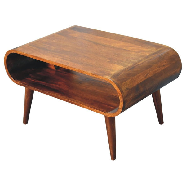 HomeRoots 32" Chestnut Solid Wood Coffee Table with Stylish Shelf - Handcrafted Elegance for Any Decor Style 657351