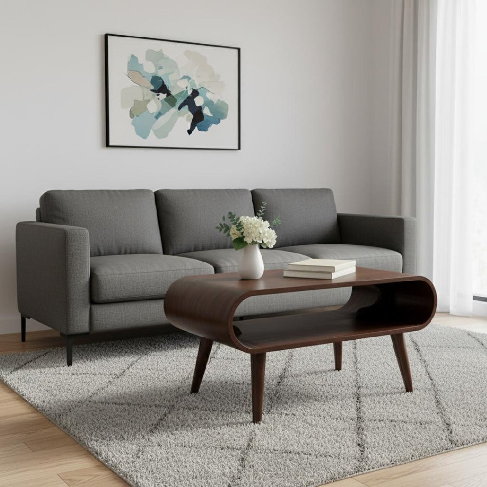HomeRoots 32" Solid Walnut Coffee Table with Shelf – Timeless Design, Practical Storage, Perfect for Any Room! 657352
