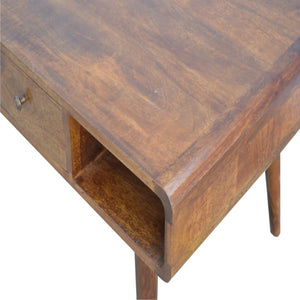 HomeRoots 34" Chestnut Solid Wood Coffee Table with Storage Drawers & Open Shelves for Stylish Living Spaces 657353