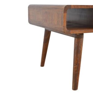 HomeRoots 34" Chestnut Solid Wood Coffee Table with Storage Drawers & Open Shelves for Stylish Living Spaces 657353
