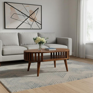 HomeRoots 32" Timeless Chestnut Solid Wood Oval Coffee Table with Shelf - Elegant Design for Any Room 657354