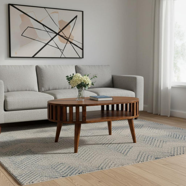 HomeRoots 32" Timeless Chestnut Solid Wood Oval Coffee Table with Shelf - Elegant Design for Any Room 657354