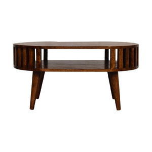 HomeRoots 32" Timeless Chestnut Solid Wood Oval Coffee Table with Shelf - Elegant Design for Any Room 657354