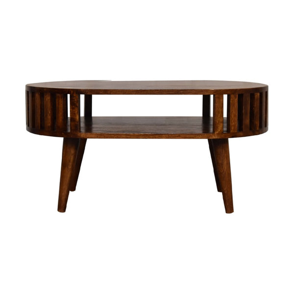 HomeRoots 32" Timeless Chestnut Solid Wood Oval Coffee Table with Shelf - Elegant Design for Any Room 657354