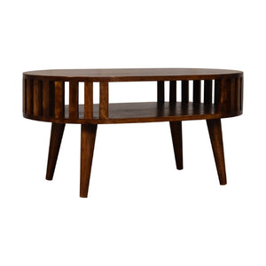 HomeRoots 32" Timeless Chestnut Solid Wood Oval Coffee Table with Shelf - Elegant Design for Any Room 657354