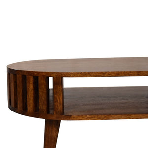 HomeRoots 32" Timeless Chestnut Solid Wood Oval Coffee Table with Shelf - Elegant Design for Any Room 657354