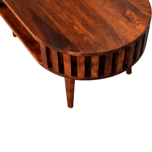 HomeRoots 32" Timeless Chestnut Solid Wood Oval Coffee Table with Shelf - Elegant Design for Any Room 657354