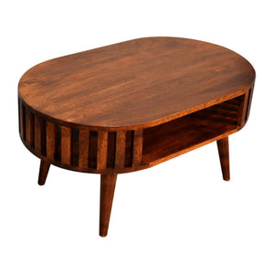 HomeRoots 32" Timeless Chestnut Solid Wood Oval Coffee Table with Shelf - Elegant Design for Any Room 657354