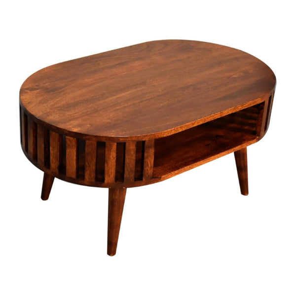 HomeRoots 32" Timeless Chestnut Solid Wood Oval Coffee Table with Shelf - Elegant Design for Any Room 657354