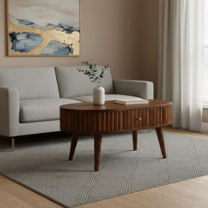 HomeRoots 32" Chestnut Solid Wood Oval Coffee Table - Elegant Design with Hidden Storage for Modern Living Spaces 657356