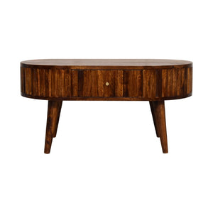 HomeRoots 32" Chestnut Solid Wood Oval Coffee Table - Elegant Design with Hidden Storage for Modern Living Spaces 657356