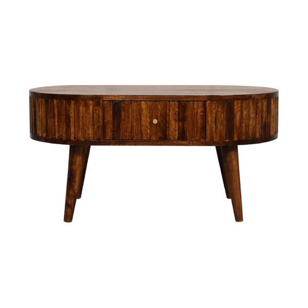 HomeRoots 32" Chestnut Solid Wood Oval Coffee Table - Elegant Design with Hidden Storage for Modern Living Spaces 657356