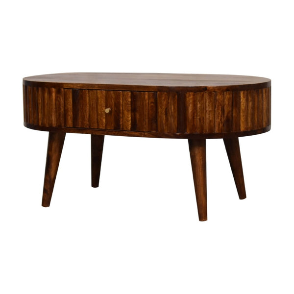 HomeRoots 32" Chestnut Solid Wood Oval Coffee Table - Elegant Design with Hidden Storage for Modern Living Spaces 657356