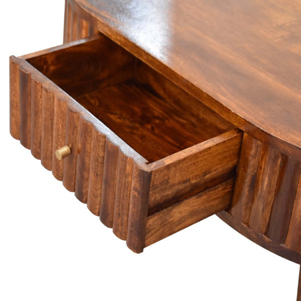 HomeRoots 32" Chestnut Solid Wood Oval Coffee Table - Elegant Design with Hidden Storage for Modern Living Spaces 657356