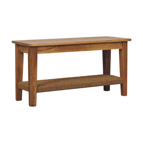 HomeRoots 35" Oak Solid Wood Coffee Table with Storage Shelf - Timeless Design for Living Rooms & Offices 657357