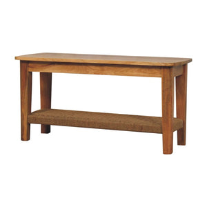 HomeRoots 35" Oak Solid Wood Coffee Table with Storage Shelf - Timeless Design for Living Rooms & Offices 657357