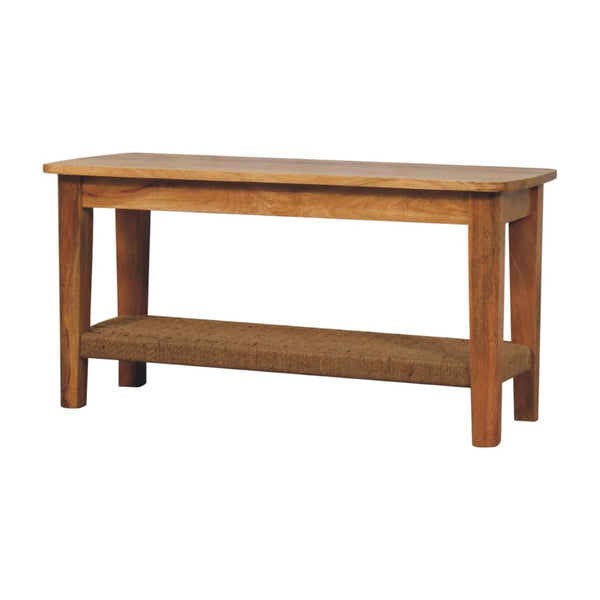 HomeRoots 35" Oak Solid Wood Coffee Table with Storage Shelf - Timeless Design for Living Rooms & Offices 657357