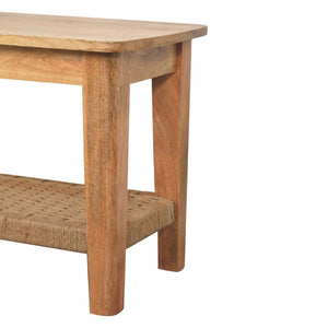 HomeRoots 35" Oak Solid Wood Coffee Table with Storage Shelf - Timeless Design for Living Rooms & Offices 657357